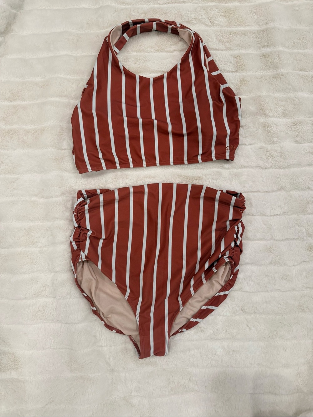 Albion Fit Game Changer top & High Waisted Bottoms- Rust & White Stripe L